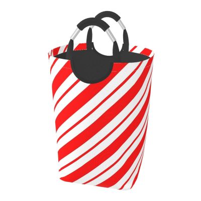 Peppermint Stripes 50l Collapsible Laundry Basket With Soft-Grip Handles -Foldable Clothes Hamper, Space-Saving Storage For Home, Dorm & Rv