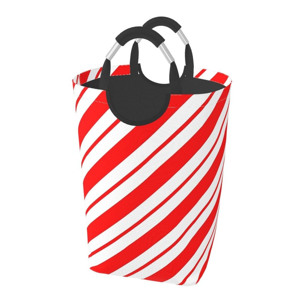 Peppermint Stripes 50l Collapsible Laundry Basket With Soft-Grip Handles -Foldable Clothes Hamper, Space-Saving Storage For Home, Dorm & Rv