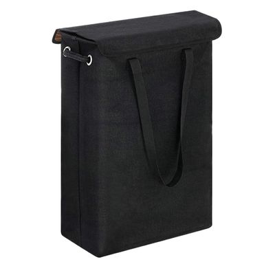 45L Thin Laundry Basket With Cover, Narrow Hand, Fine, Dirty, Bedroom For Bedroom Laundry Room(Black)
