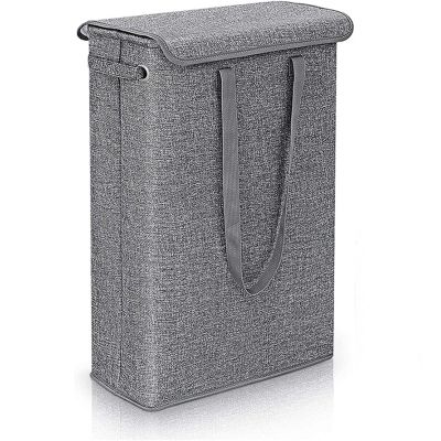 45L Thin Laundry Basket With Cover, Narrow Hand, Fine, Dirty, Bedroom, Whole Storage For Bedroom Laundry Room(Grey)