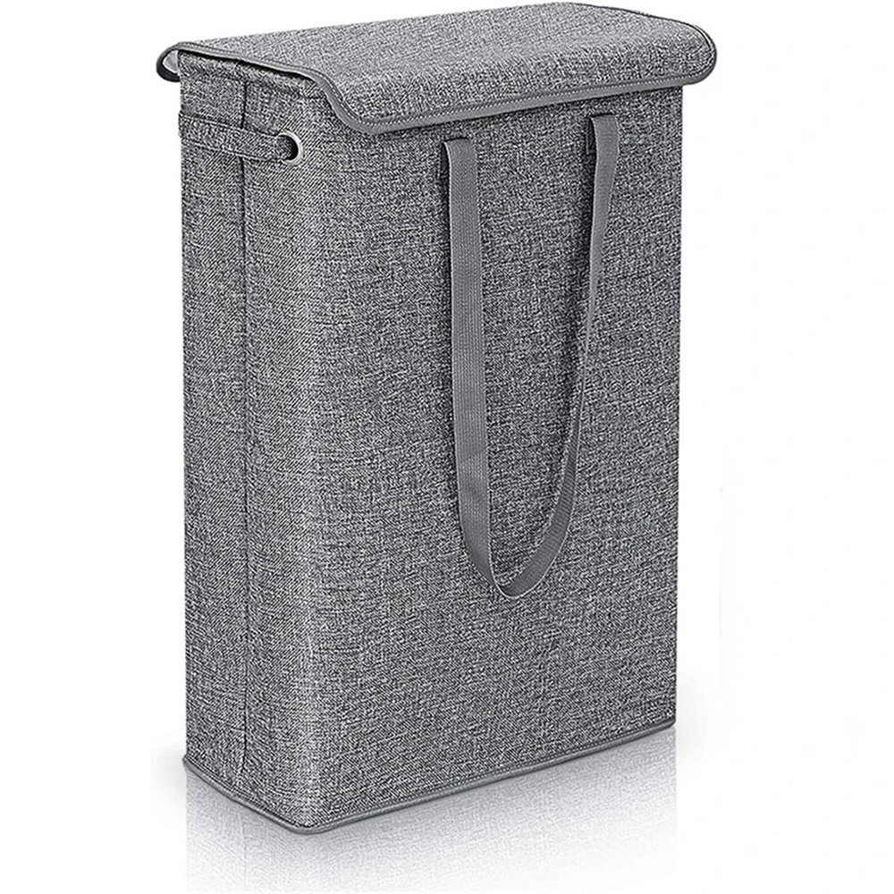 45L Thin Laundry Basket With Cover, Narrow Hand, Fine, Dirty, Bedroom, Whole Storage For Bedroom Laundry Room(Grey)