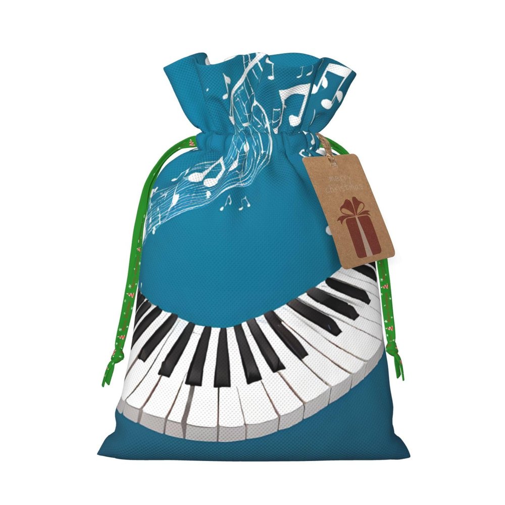 GZXDZSY Green And White Piano Keys Print Extra Large Christmas Burlap Drawstring Reusable Gift Bags With Cards