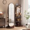 360 Rotating Full Body Mirror, 2-in-1 Solid Wood Dress Mirror and Coat Rack, Standing Floor Mirror for Bedroom, Living Room, Hallway view 1
