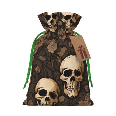 GZXDZSY Gothic Wallpaper Skull Print Extra Large Christmas Burlap Drawstring Reusable Gift Bags With Cards