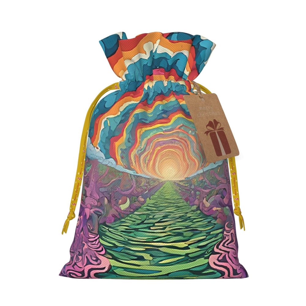 GZXDZSY Abstract Mushroom Colorful Mandala Print Extra Large Christmas Burlap Drawstring Reusable Gift Bags With Cards
