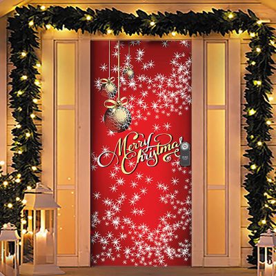 80 x 36 Inches Christmas Door Cover, Christmas Door Decoration Front Porch Banner Family Room Party Room Office Decoration (B)