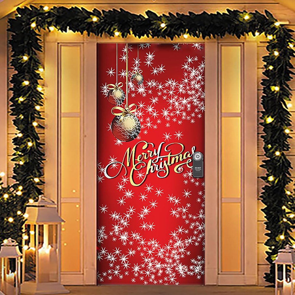 80 x 36 Inches Christmas Door Cover, Christmas Door Decoration Front Porch Banner Family Room Party Room Office Decoration (B)