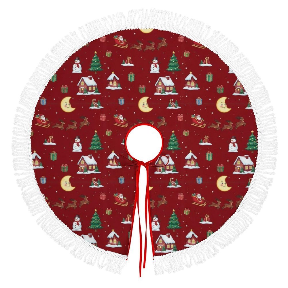 Christmas Tree Skirt Xmas Party Home Decoration Tree Skirt, Christmas Snowman Moose Indoor Holiday Decor