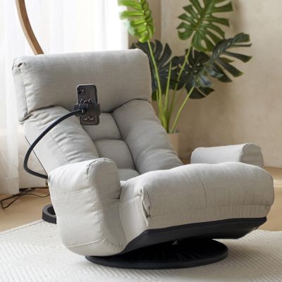 360 Swivel Gaming Floor Chair, Floor Gaming Chairs for Adults with Adjustable Head, Waist, Side Pocket & Phone Holder, Lazy Lounger Couch for E-Sports, Reading, Relaxing (Gray)
