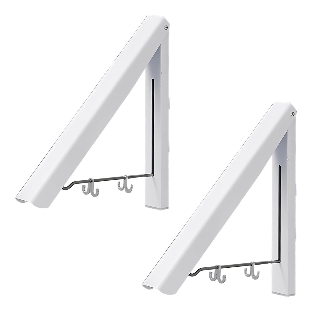 boxoon 2 Pcs Retractable Wall Mounted Laundry Rack, Zinc Alloy Folding Clothes Hanger, Space Saving Drying Racks, 15.7 In Rod For Indoor & Outdoor Use