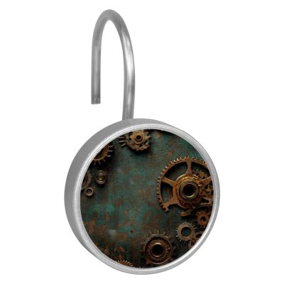Set of 12 Steampunk Gears Background (1) Shower Curtain Hooks, Stainless Steel Shower Hangers for Bathroom, Rustproof Decorative Shower Rings for Bedroom Living Room Shower Curtain Rod