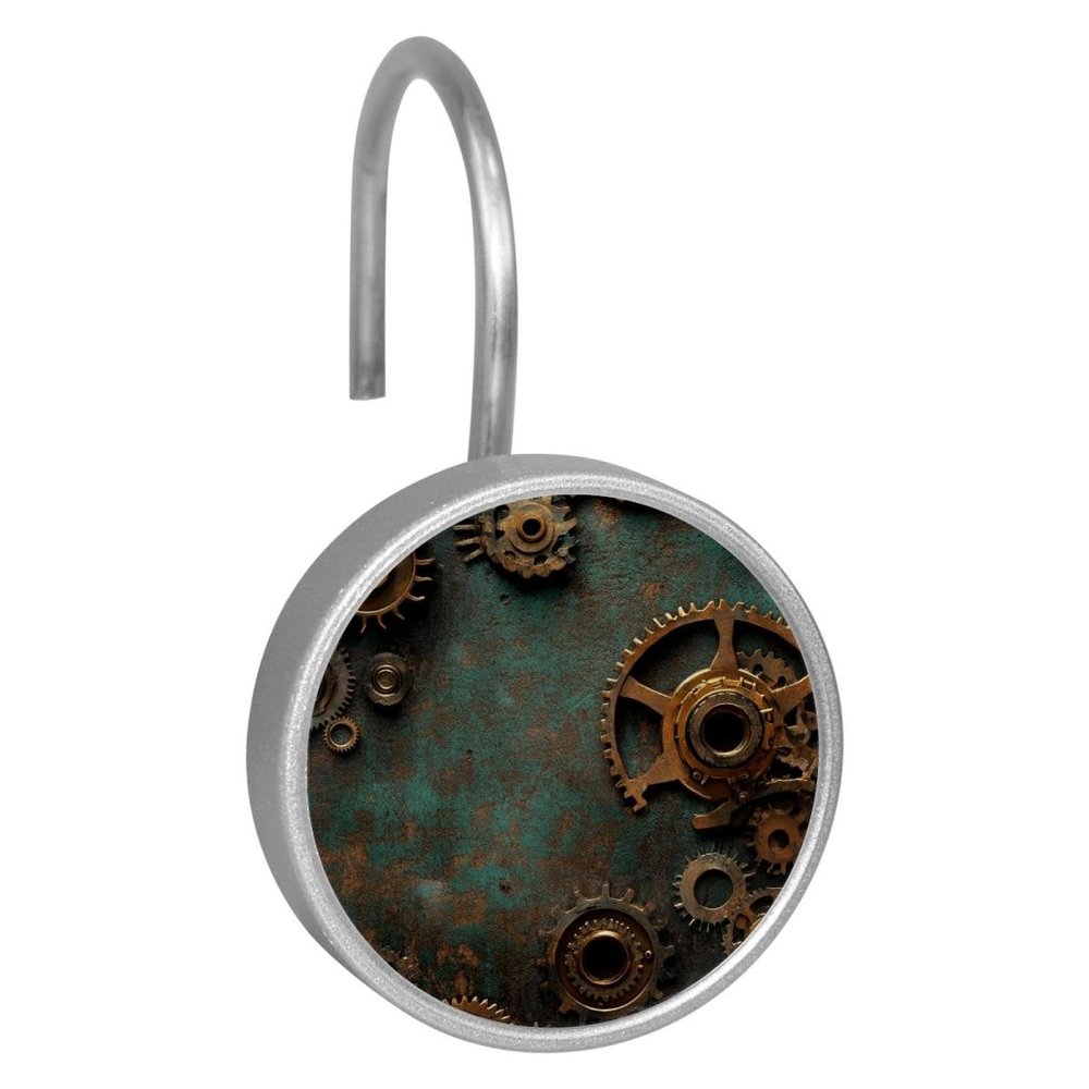 Set of 12 Steampunk Gears Background (1) Shower Curtain Hooks, Stainless Steel Shower Hangers for Bathroom, Rustproof Decorative Shower Rings for Bedroom Living Room Shower Curtain Rod
