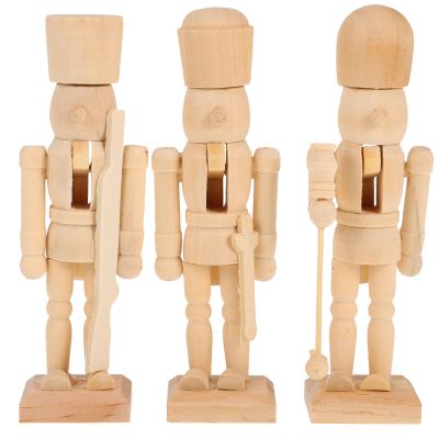 Toyvian 3pcs Wooden Nutcracker Soldier Puppet Christmas Ornaments, Unfinished Nutcracker Set for Kids Play and Holiday Decor