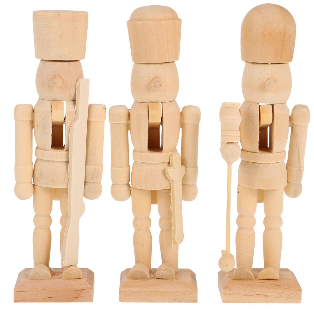 Toyvian 3pcs Wooden Nutcracker Soldier Puppet Christmas Ornaments, Unfinished Nutcracker Set for Kids Play and Holiday Decor