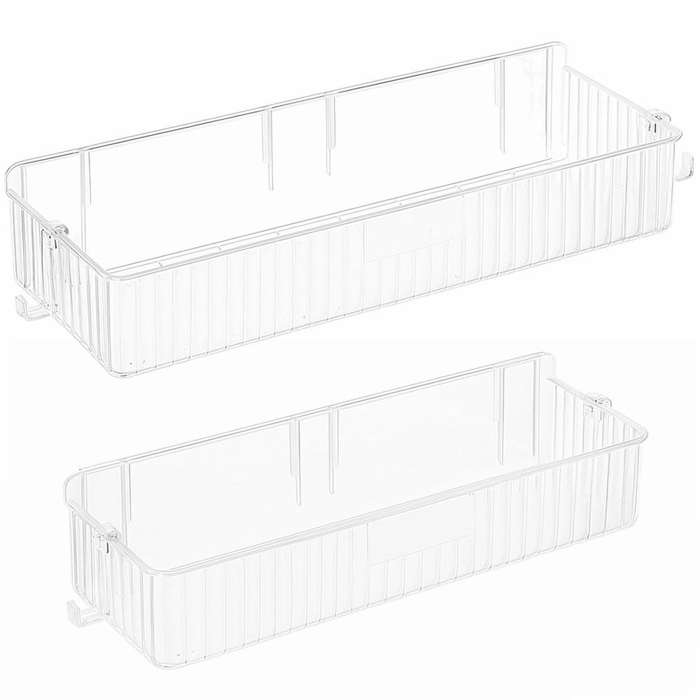 Tressify Transparent Acrylic Bathroom Shelves - 2 Pcs Easy No Drill, Wall-Mounted Cosmetic Organizers With Hooks