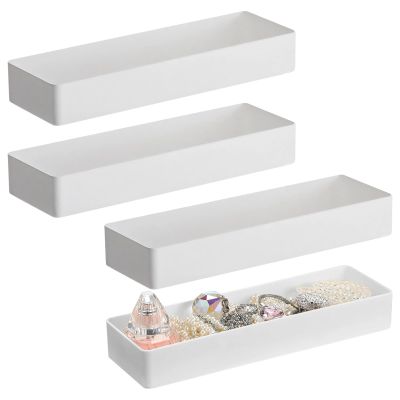 Tressify Plastic Drawer Organizers, 4 Large Trays, White Stackable Storage, For Desk, Bathroom, Office, Kitchen