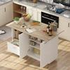 AIEGLE Kitchen Island with Expandable Countetop, 2-Door Large Kitchen Islands with Drawer & Open Storage Compartment, 59.1" W Wood Grain Island Table with Adjustable Shelf, White & Oak view 3