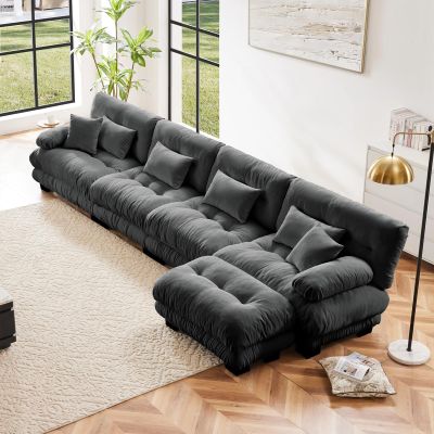 173.2" Oversized L Shaped Couch, Chenille Modular Sectional Sofa, 4 Seater Deep Seat Sofa with Movable Ottoman, Modern Cloud Couch with Thick Seat Cushion, Sectional Couches for Living Room, Gray