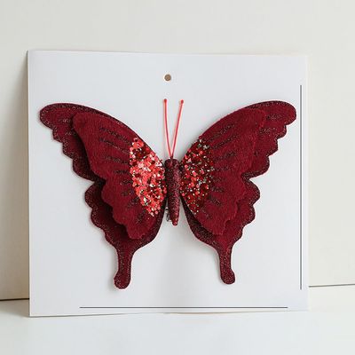 1pc 3D Glitter Christmas Butterfly Ornaments with Clip,Hanging Butterfly for Christmas Tree Decoration(Wine Red)