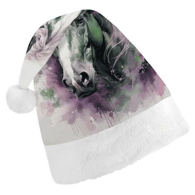 FodPand Green Horse Santa Hat Christmas Hats Comfort Plush Xmas Holiday Hat for Adults New Year Festive Party Headwear