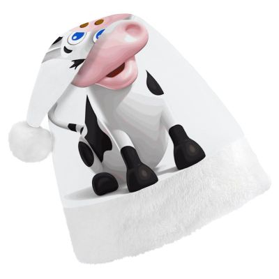 FodPand Cartoon Milk Cow Santa Hat Christmas Hats Comfort Plush Xmas Holiday Hat for Adults New Year Festive Party Headwear