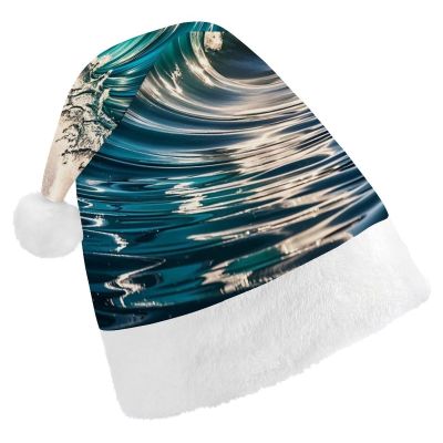 FodPand Ocean Waves Santa Hat Christmas Hats Comfort Plush Xmas Holiday Hat for Adults New Year Festive Party Headwear