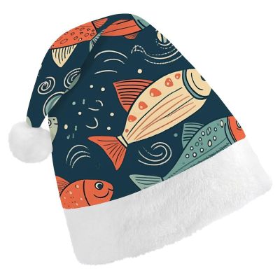 FodPand Animation Style Fish Santa Hat Christmas Hats Comfort Plush Xmas Holiday Hat for Adults New Year Festive Party Headwear