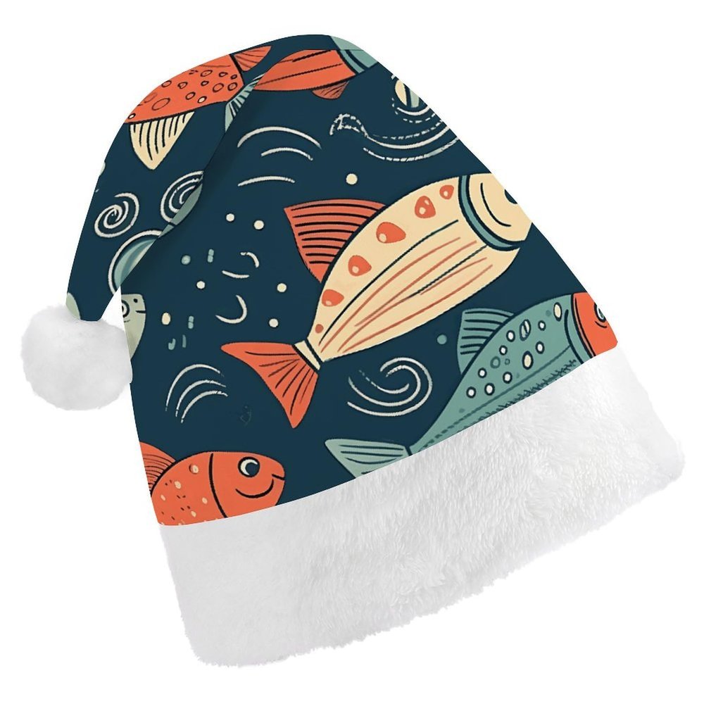 FodPand Animation Style Fish Santa Hat Christmas Hats Comfort Plush Xmas Holiday Hat for Adults New Year Festive Party Headwear