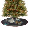 Christmas Tree Skirt Ornaments 30"x30" Xmas Tree Skirt with Stitched Edges Winter Holiday Clock Butterfly Tree Mat Base Cover for New Year Party Decor Home Indoor Outdoor Decorations view 4