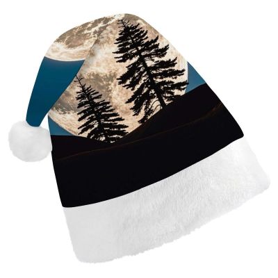 FodPand Pine Moon Santa Hat Christmas Hats Comfort Plush Xmas Holiday Hat for Adults New Year Festive Party Headwear
