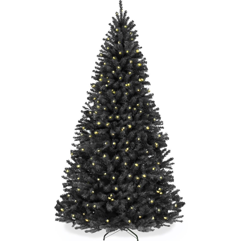 Best Choice Products Artificial Christmas Tree, 9ft Premium Pre-Lit Realistic Spruce Holiday Dcor w/Dense Branches, Metal Base - Black Spruce