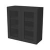 HCIOAN Solid Wood Double Door Wall Cabinet, Customizable Glass Door Wall-Mounted Storage for Kitchen, Bathroom, Living Room Office Glass Insert Not Included (SK-Charcoal Black, 36" W x 12" D x 30" H) view 1