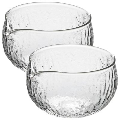 2 Pcs Matcha Bowl with Spout, Glass Chawan Matcha Bowl, Hammered Texture, Safe for Microwave and Dishwasher, for Matcha Lovers and Tea Ceremonies