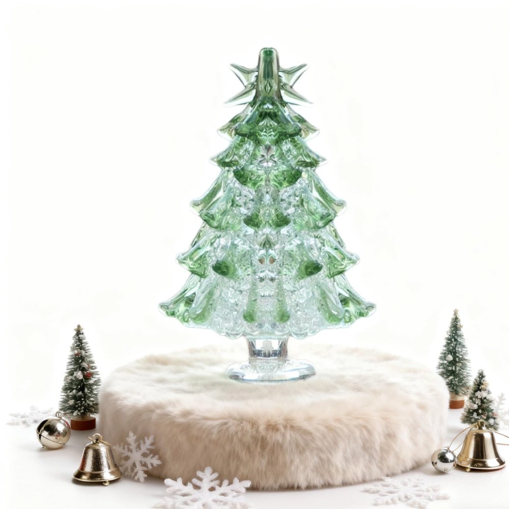 Glass Christmas Tree,Glass Tabletop Christmas Ornaments,Mini Artificial Tree for Desktop, Table Ornaments for Xmas and Year Celebration (A)