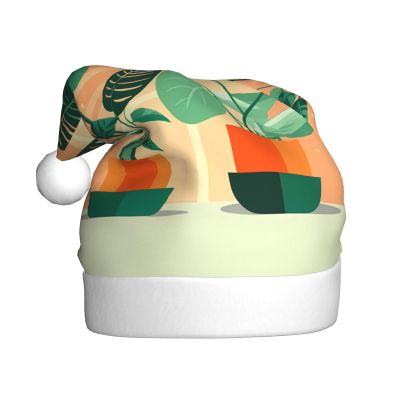 ChenGua Green Turtleback Print Christmas Santa Hat for Adults, Unisex Plush Party Xmas Hats, for Holiday New Year Headwear