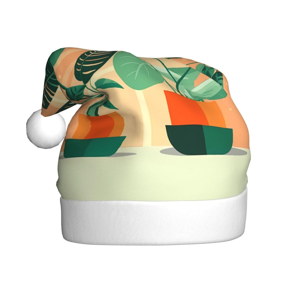 ChenGua Green Turtleback Print Christmas Santa Hat for Adults, Unisex Plush Party Xmas Hats, for Holiday New Year Headwear