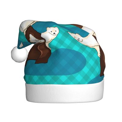 ChenGua Cute little raccoon Print Christmas Santa Hat for Adults, Unisex Plush Party Xmas Hats, for Holiday New Year Headwear