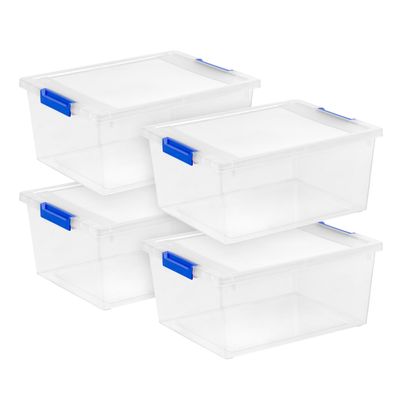 12 Qt. Plastic Storage Bins with Lids, Clear Containers, Latching Totes 4Pk
