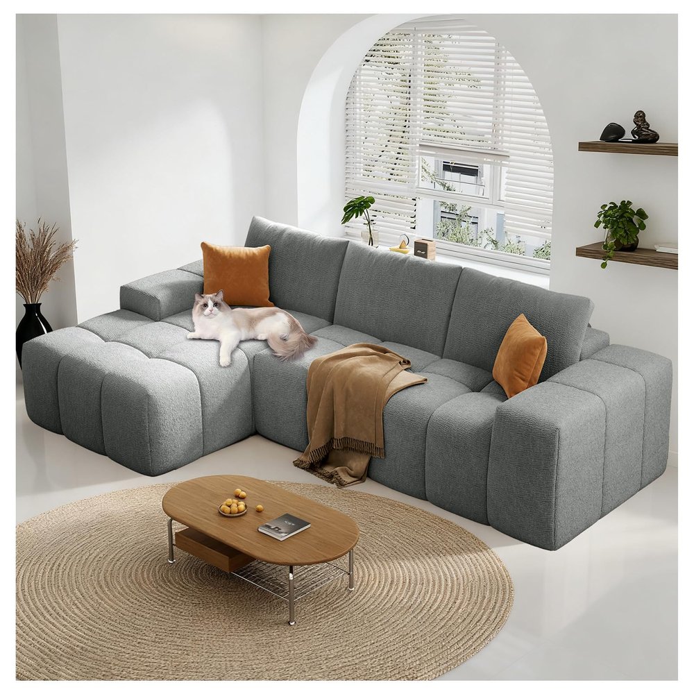 114 Oversized Modular Sectional Couch for Living Room, Chenille Boneless Couch L-Shape Cloud Sofa with Deep Seat and Chaise, Memory Foam Compressed Sofa for Living Room Furniture Bedroom Apartment