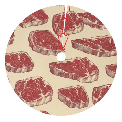Fresh Steak Christmas Tree Skirt Xmas Soft Cover Mat Decor Holiday Ornaments Party Decor 36"