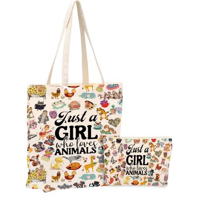 Animal Lovers Gifts Cute Animal Accessories Stuff Canvas Tote Bag with Makeup Bag Gifts for Women Girls Sister Friend Birthday Nurse Mothers Christmas Weekender Beach Shopping Bags for Work Office