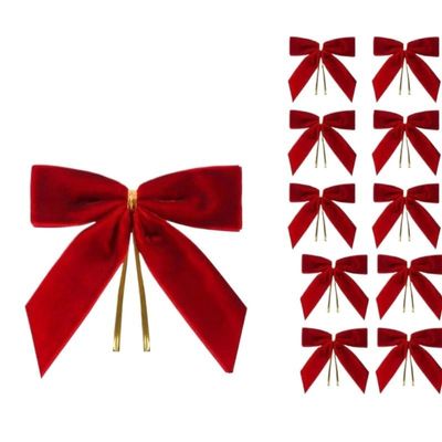 10/20Pcs Velvet Bows for Tree Decor Wreath Garland with Twist Tie Christmas Holiday(Red-10Pcs)