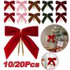 10/20Pcs Velvet Bows for Tree Decor Wreath Garland with Twist Tie Christmas Holiday(Red-10Pcs) view 3