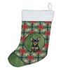 Caroline's Treasures Black and Tan Russian Toy Christmas Poinsettas Holiday Stocking Double-Sided Print, Polyester Suede,11x18, Made in USA view 1
