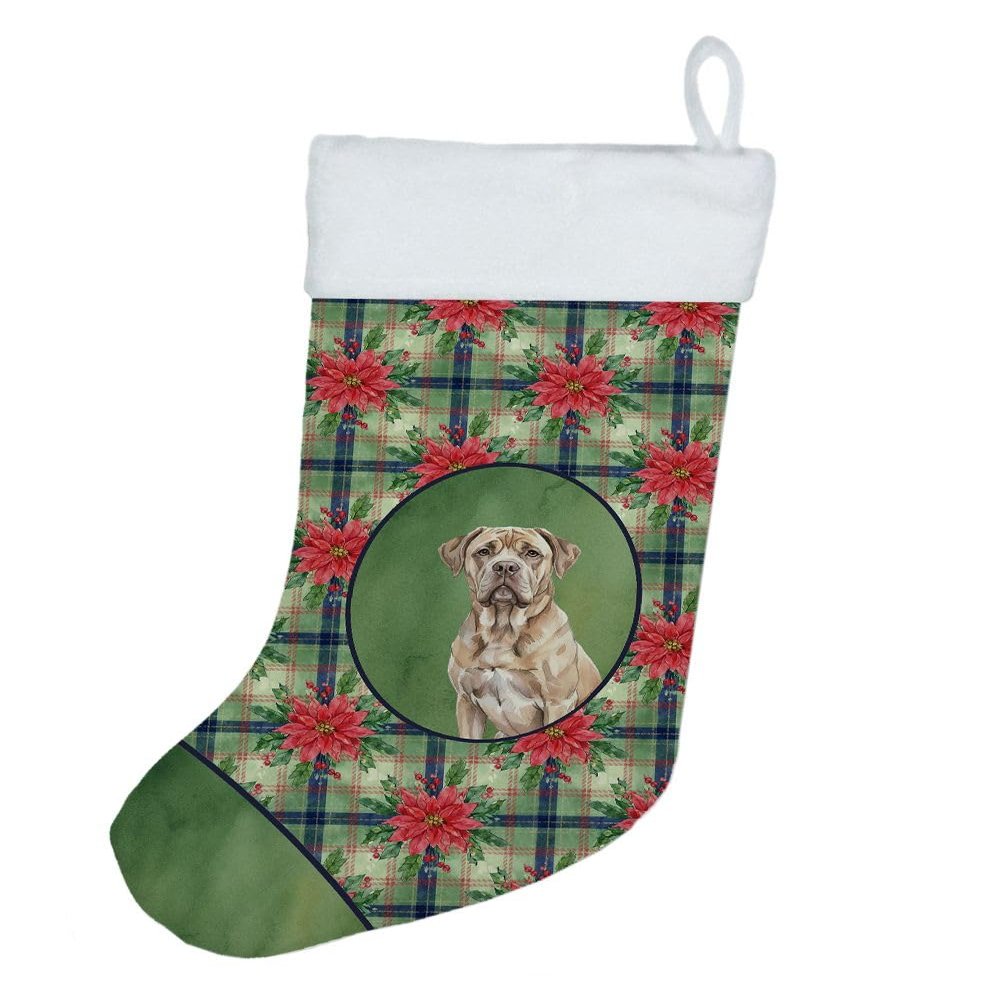 Caroline's Treasures Isabella Dogue de Bordeaux Christmas Poinsettas Holiday Stocking Double-Sided Print, Polyester Suede,11x18, Made in USA