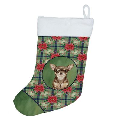 Caroline's Treasures Chocolate Chihuahua Christmas Poinsettas Holiday Stocking Double-Sided Print, Polyester Suede,11x18, Made in USA