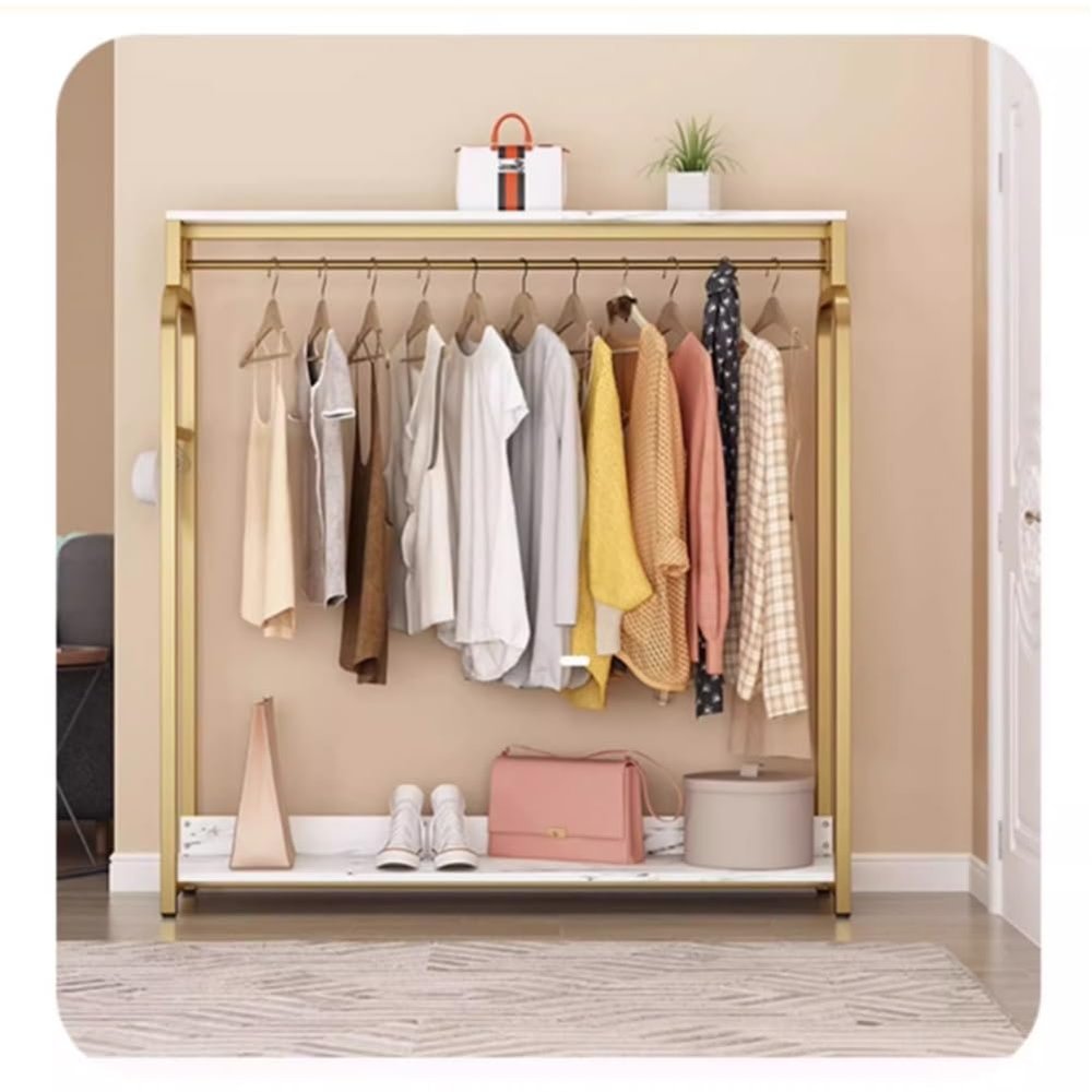 GRRICEPL Garment Rack, Modern Clothing Rack with Shelves, Boutique Retail Clothes Display Rack, for Organizing Clothes and Shoes(Gold,80x40x150 cm)