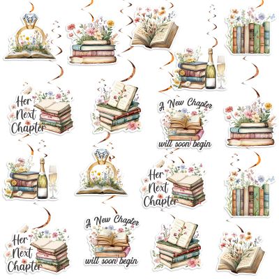24pcs Storybook Bridal Shower Decorations A New Chapter Will Soon Begin Hanging Swirls Floral Books Her Next Chapter Hanging Decor for Women Storybook Themed Bridal Shower Bachelorette Supplies