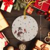 2025 Christmas Ornament Xmas Tree Hanging Accessories, Merry Christmas Snowman Red Bird Xmas Tree Round Ceramic Ornaments for Holiday Party Home Decor Snowflake Holly on Burlap Flax view 1