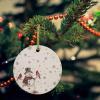 2025 Christmas Ornament Xmas Tree Hanging Accessories, Merry Christmas Snowman Red Bird Xmas Tree Round Ceramic Ornaments for Holiday Party Home Decor Snowflake Holly on Burlap Flax view 2
